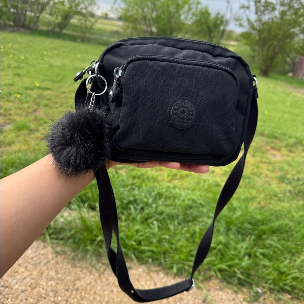 Kipling Black Crossbody  Bag with Pom Pom Accent